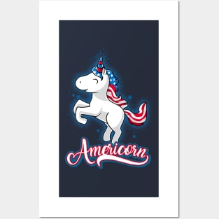 Americorn-Patriotic Proud American Unicorn Kids Gift Posters and Art